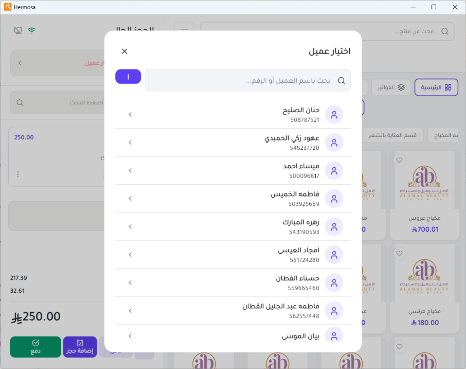 Hermosa Salon POS — appointment calendar and booking interface